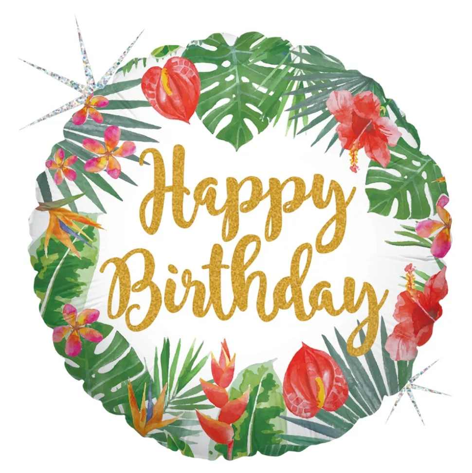 BALLON ALU ROND TROPICAL HAPPY BIRTHDAY 46CM