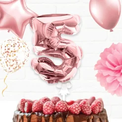 BALLON CHIFFRE 5 TIGE PAPIER GÂTEAU 15CM ROSE GOLD