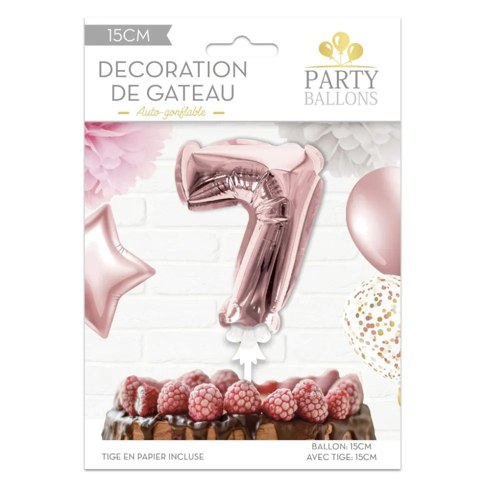 BALLON CHIFFRE 7 TIGE PAPIER GÂTEAU 15CM ROSE GOLD
