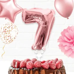 BALLON CHIFFRE 7 TIGE PAPIER GÂTEAU 15CM ROSE GOLD