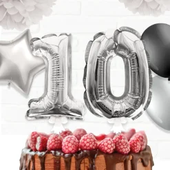 BALLON CHIFFRE 0 TIGE PAPIER GÂTEAU 15CM ARGENT