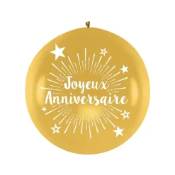 BALLON GÉANT LATEX JOYEUX ANNIVERSAIRE 1M OR