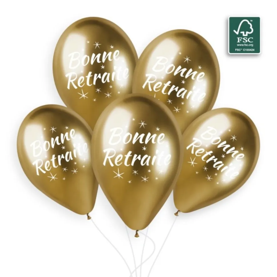 5 BALLONS BIO SHINY BRILLANT RETRAITE 33CM OR