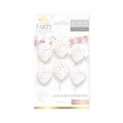 6 BALLONS À CONFETTIS OR ROSE LATEX 30CM INCOLORE