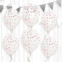 6 BALLONS À CONFETTIS OR ROSE LATEX 30CM INCOLORE