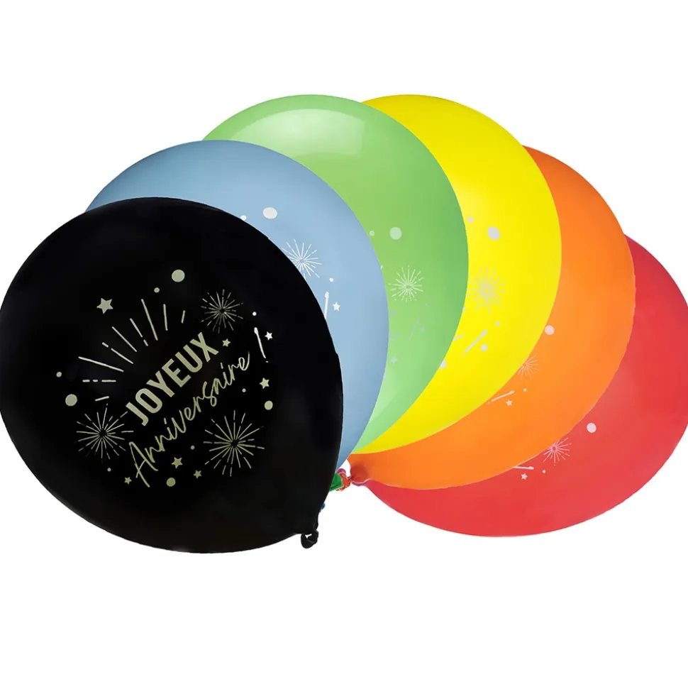 6 BALLONS LATEX ANNIVERSAIRE MULTI FESTIF 30CM