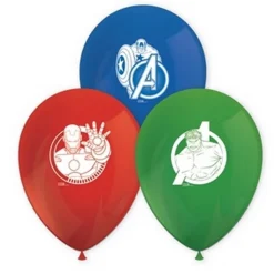 8 BALLONS LATEX AVENGERS HÉROS 28CM COLORÉ