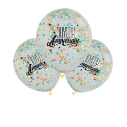 3 BALLONS LATEX BIO CONFETTIS ANNIVERSAIRE COLORÉ