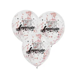 3 BALLONS LATEX BIO CONFETTIS ANNIVERSAIRE OR ROSE
