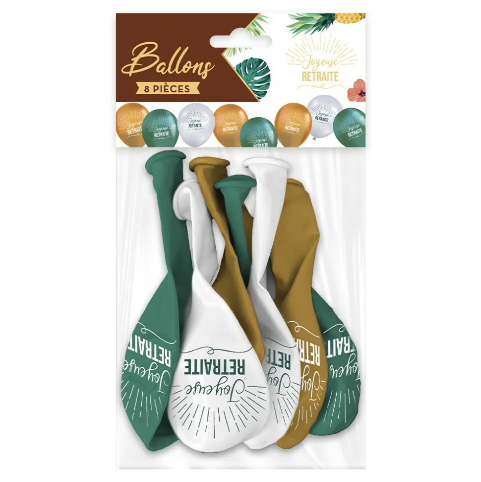 8 BALLONS LATEX RETRAITE TROPICAL 30CM