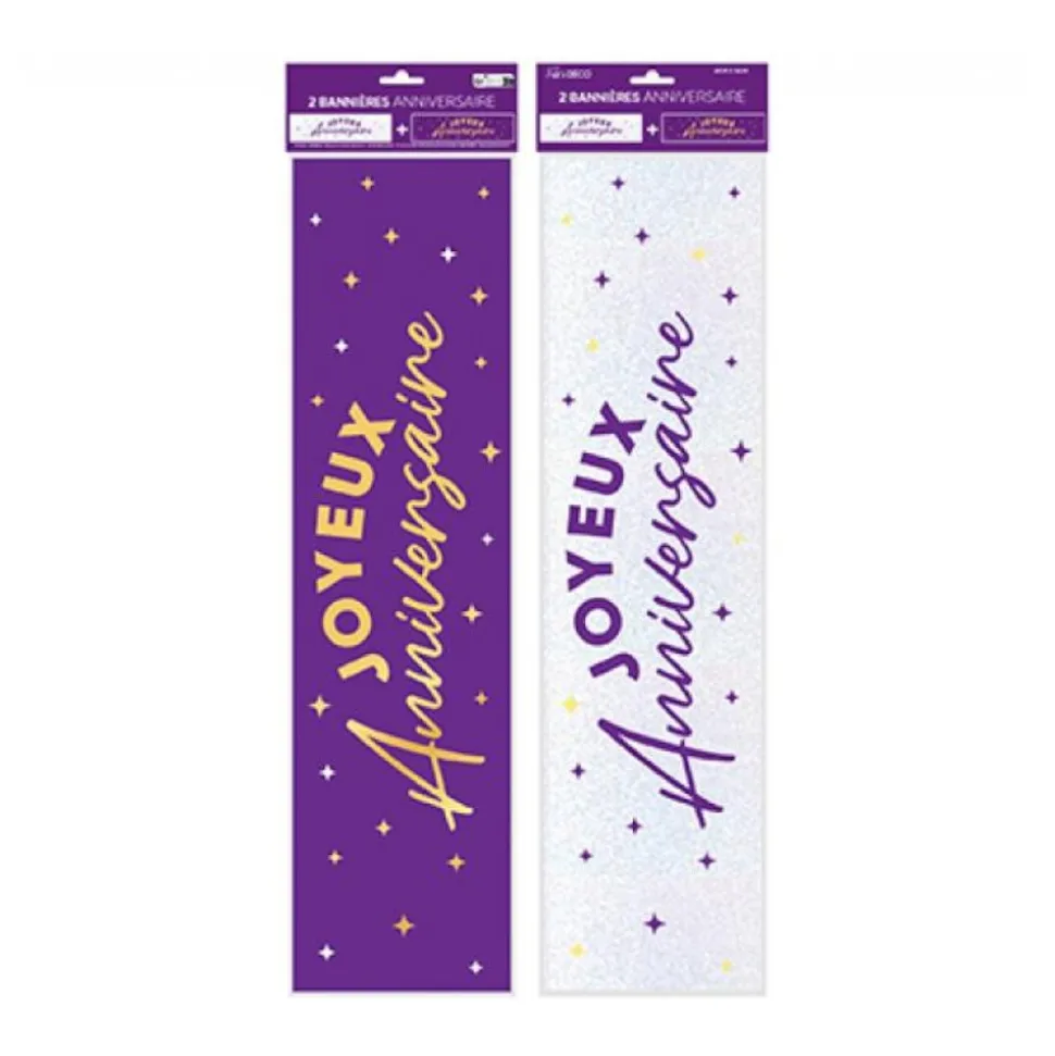 2 BANNIÈRES ANNIVERSAIRE 61X16CM VIOLET MÉTAL
