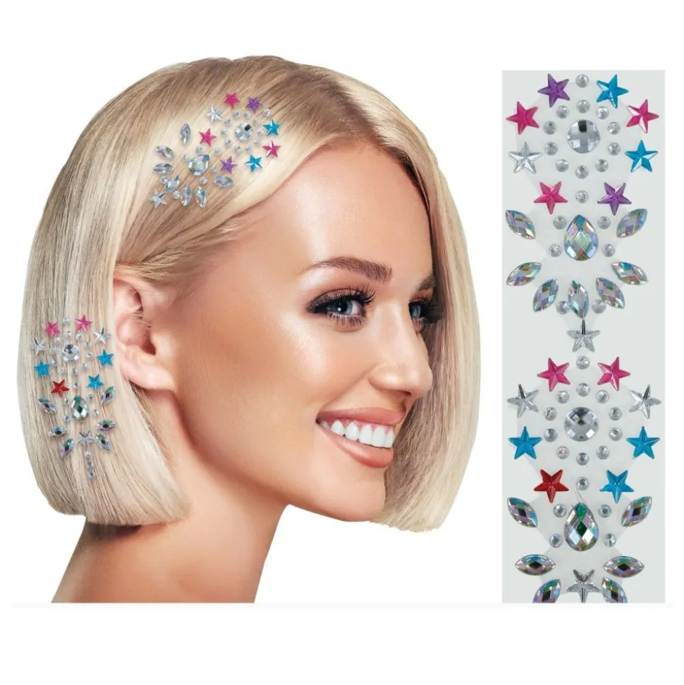 BIJOUX CHEVEUX ADHÉSIF STRASS MULTICOLORE