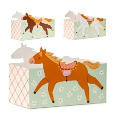 3 BOITES SNACKS CARTON CHEVAL 17X11X7.5CM VERT
