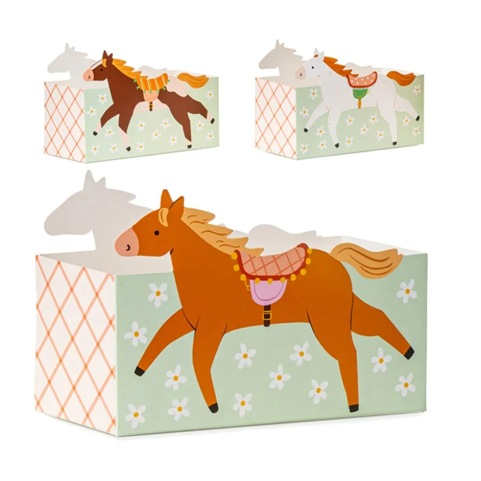 3 BOITES SNACKS CARTON CHEVAL 17X11X7.5CM VERT