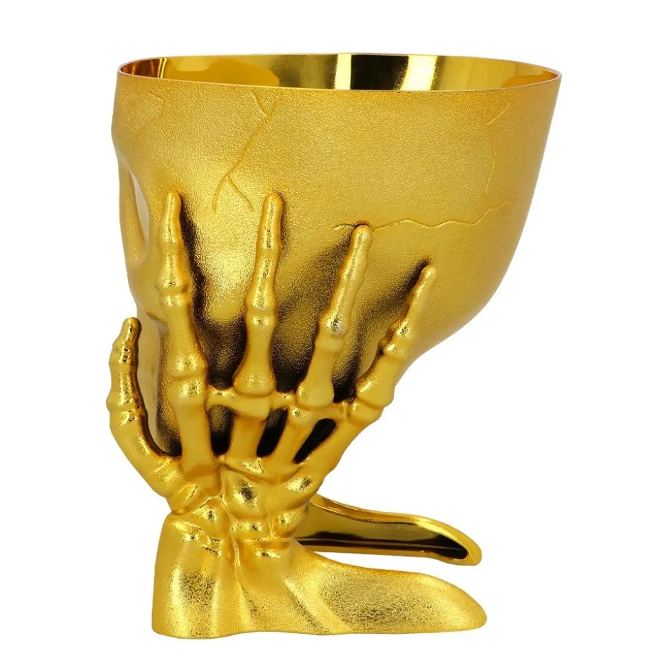 BOL CRÂNE DÉCO PP MAINS SQUELETTE 16X15X17CM OR