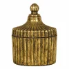 BONBONNIÈRE VERRE STRIÉ ÉCRIN PRÉCIEUX 9CM VIEUX OR