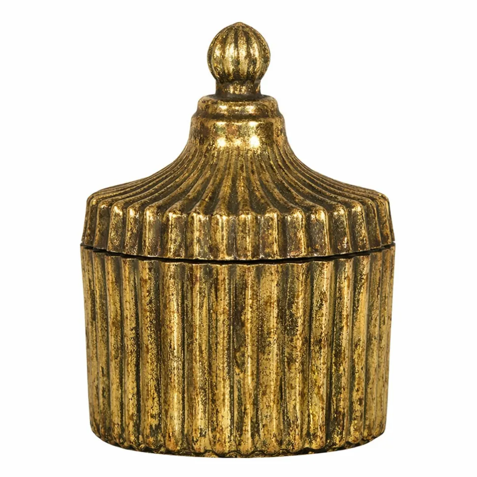 BONBONNIÈRE VERRE STRIÉ ÉCRIN PRÉCIEUX 9CM VIEUX OR