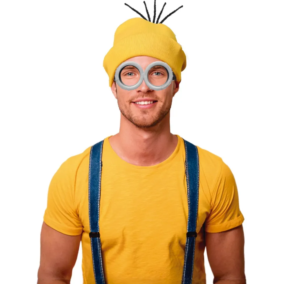 BONNET LUNETTES RONDES MIGNON CARTOON JAUNE ADULTE