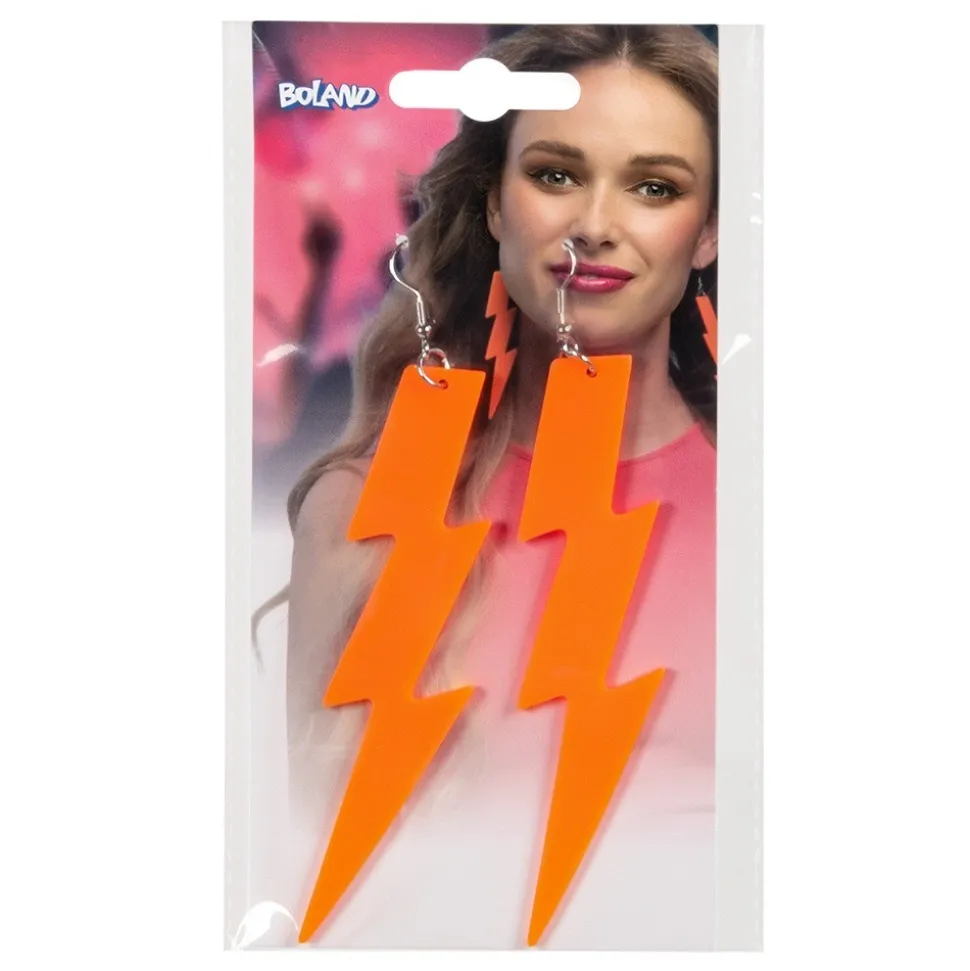 BOUCLES D'OREILLES ÉCLAIR FLUO ORANGE ADULTE
