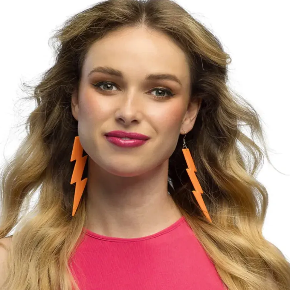BOUCLES D'OREILLES ÉCLAIR FLUO ORANGE ADULTE