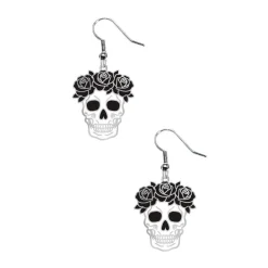 BOUCLES OREILLES PENDENTIF CRÂNE FLEUR BLANC FEMME