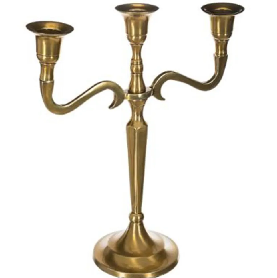 BOUGEOIR MÉTAL OR 3 TÊTES 27CM