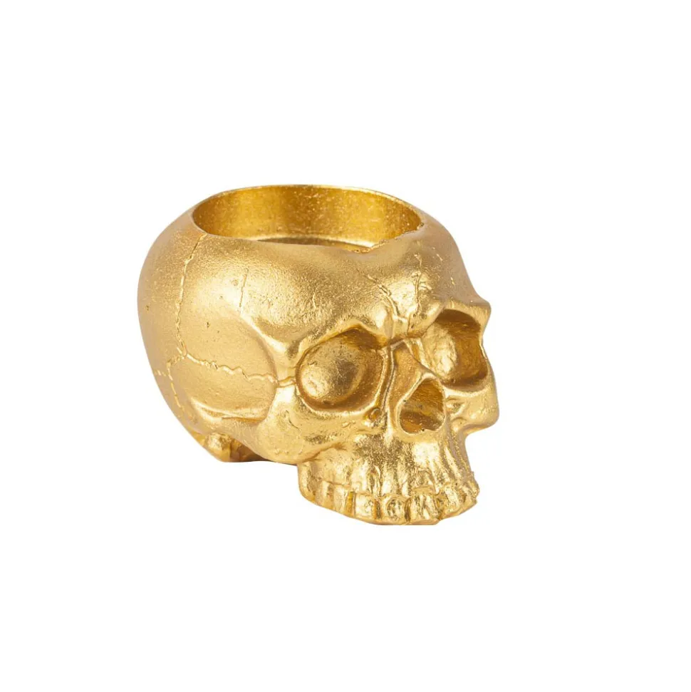 BOUGEOIR TÊTE DE MORT DÉCORATIF RÉSINE 8X6CM OR