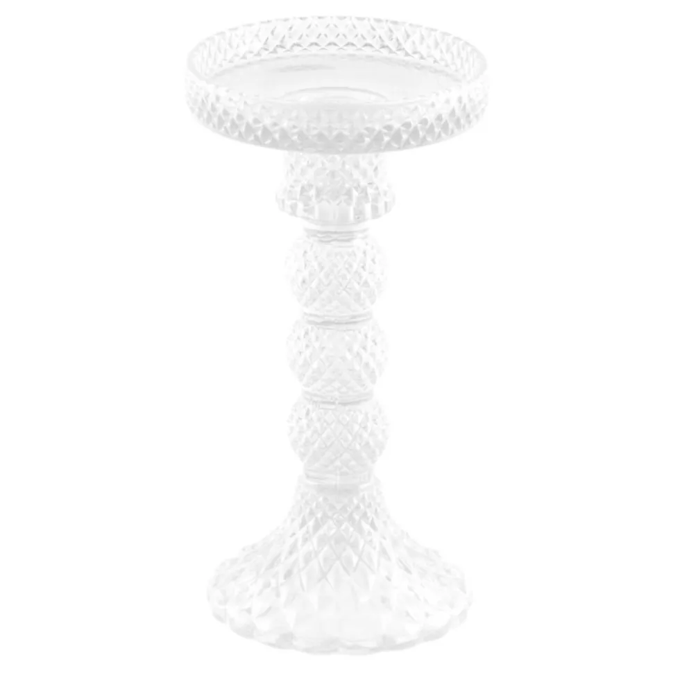 BOUGEOIR VERRE EMBOSSÉ PRÉCIOSITÉ 16.7CM INCOLORE