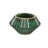 BOUGEOIR VERRE RAINURÉ LISERÉ OR 7.5X4.3CM VERT