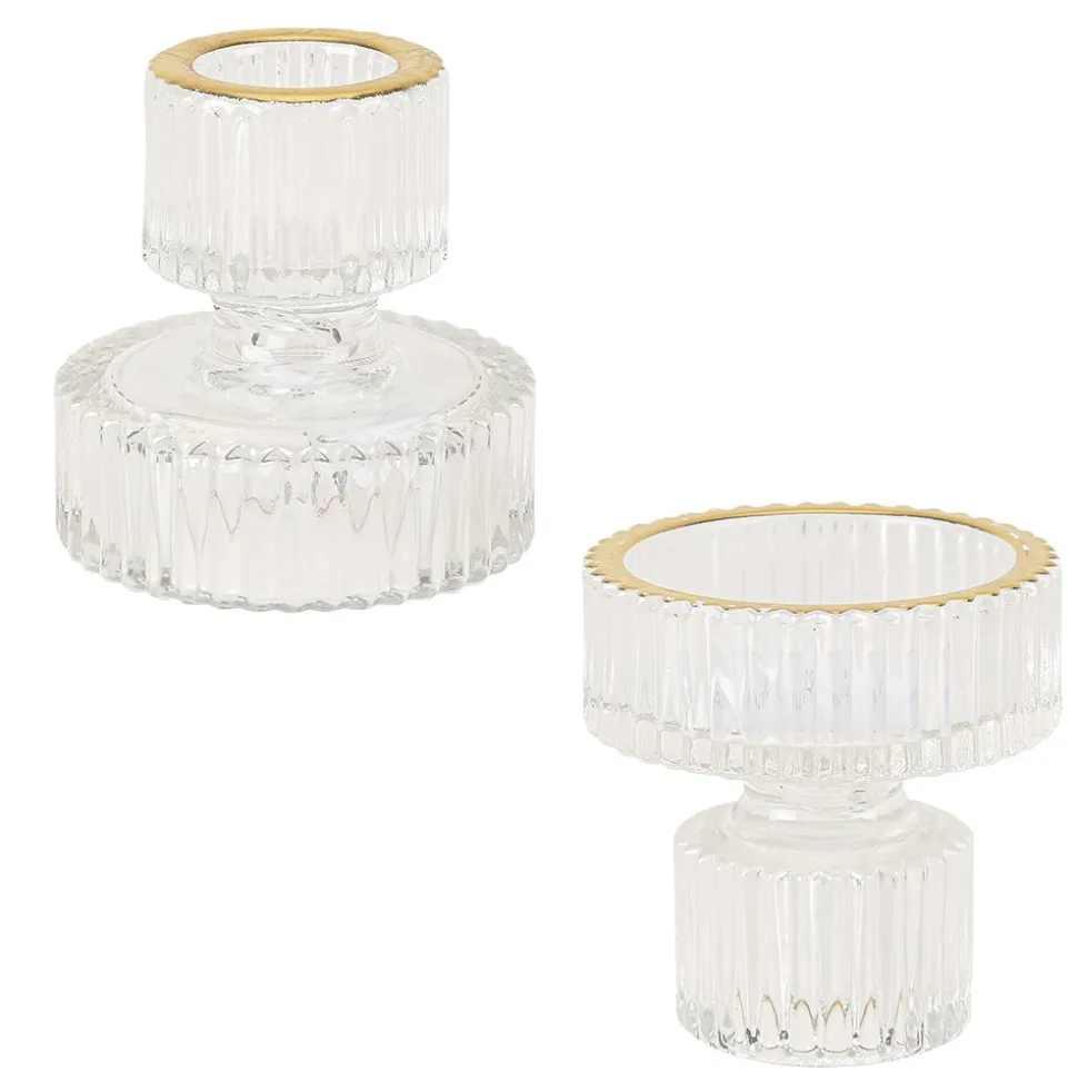 BOUGEOIR VERRE RAINURÉ MAURO LISERÉ OR 6CM