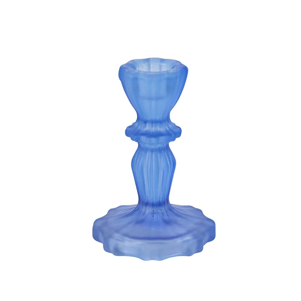 BOUGEOIR VERRE SALVIA 11CM BLEU ROI MAT