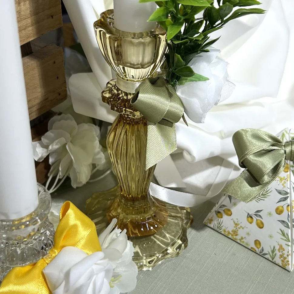 BOUGEOIR VERRE SALVIA 15.5CM OCRE