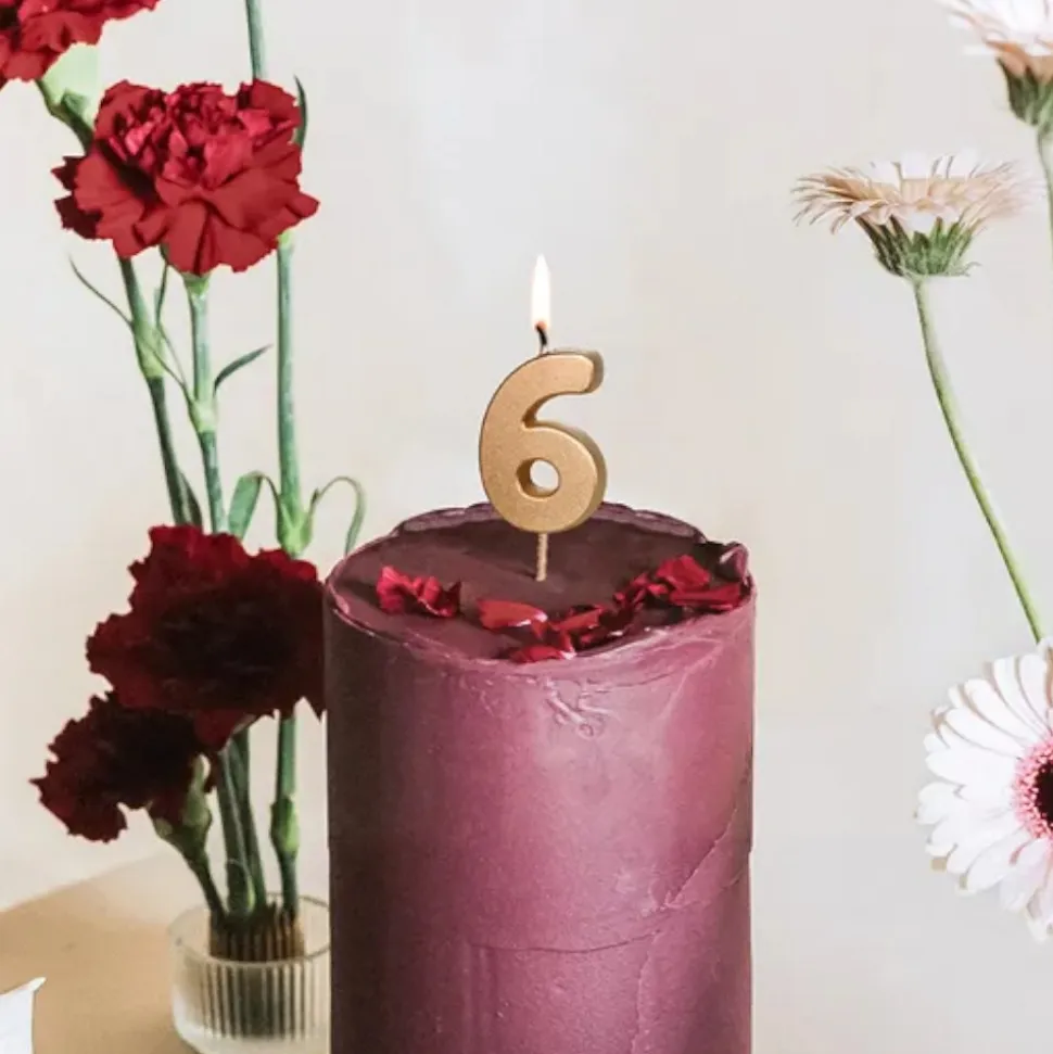 BOUGIE CHIFFRE 6 CIRE ANNIVERSAIRE 4.5CM OR