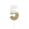 BOUGIE CHIFFRE 5 CIRE 7.5CM BLANC PAILLETÉ OR
