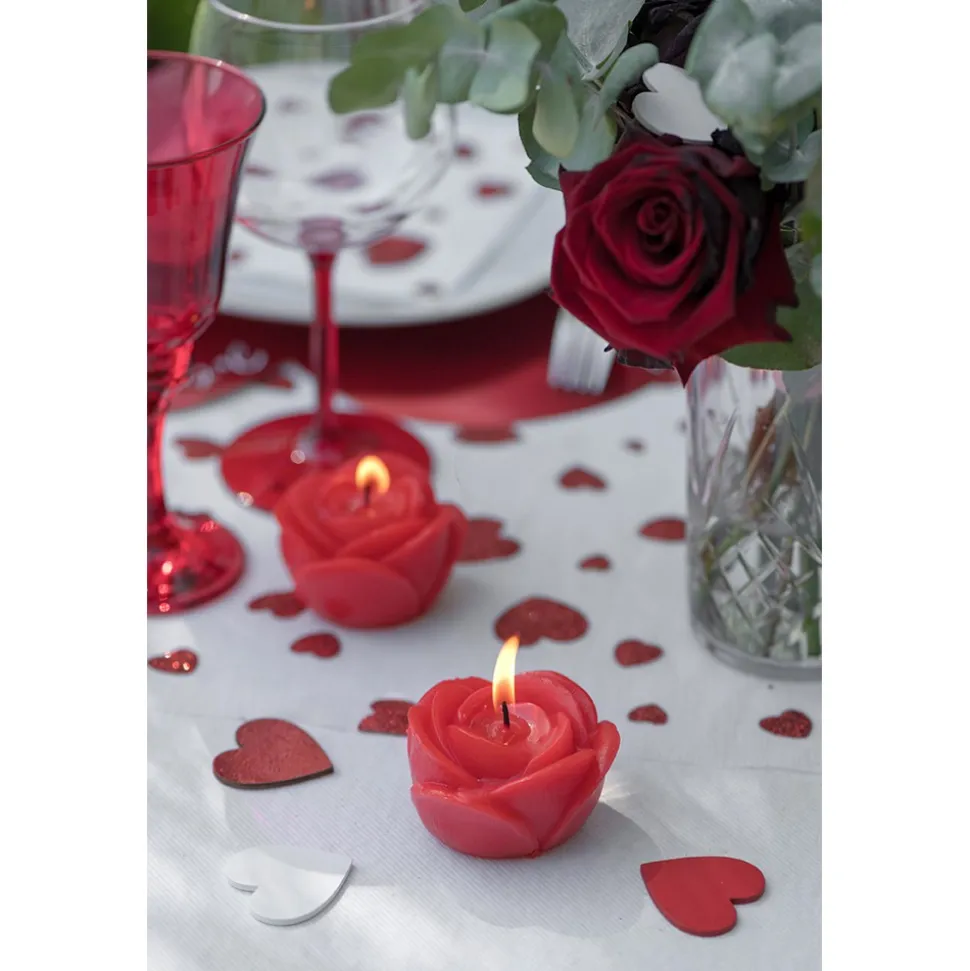 BOUGIE DÉCORATIVE FLEUR ROSE 12X7CM ROUGE