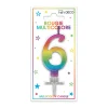 BOUGIE MÉTALLIQUE MULTICOLORE CHIFFRE 6