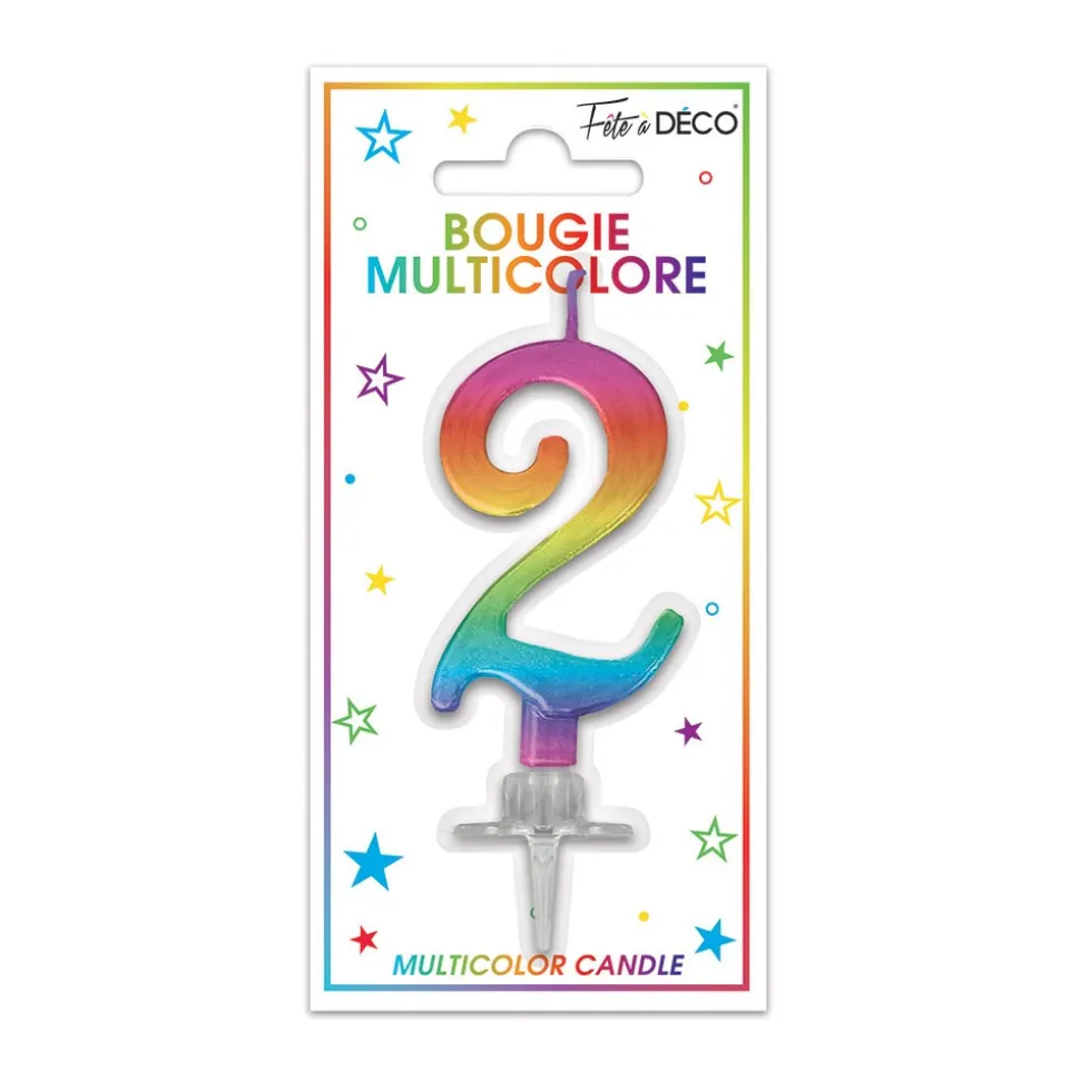 BOUGIE MÉTALLIQUE MULTICOLORE CHIFFRE 2