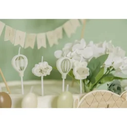 5 BOUGIES ANNIVERSAIRE MONTGOLFIÈRE 3CM TAUPE VERT