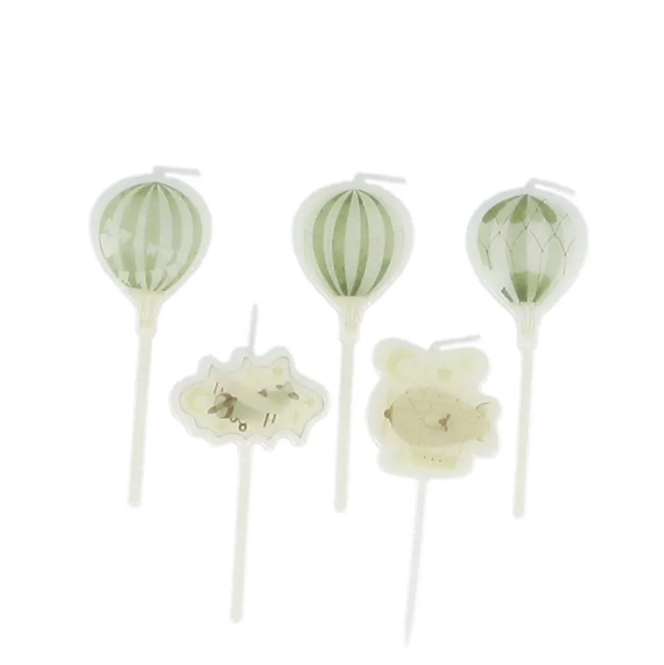 5 BOUGIES ANNIVERSAIRE MONTGOLFIÈRE 3CM TAUPE VERT