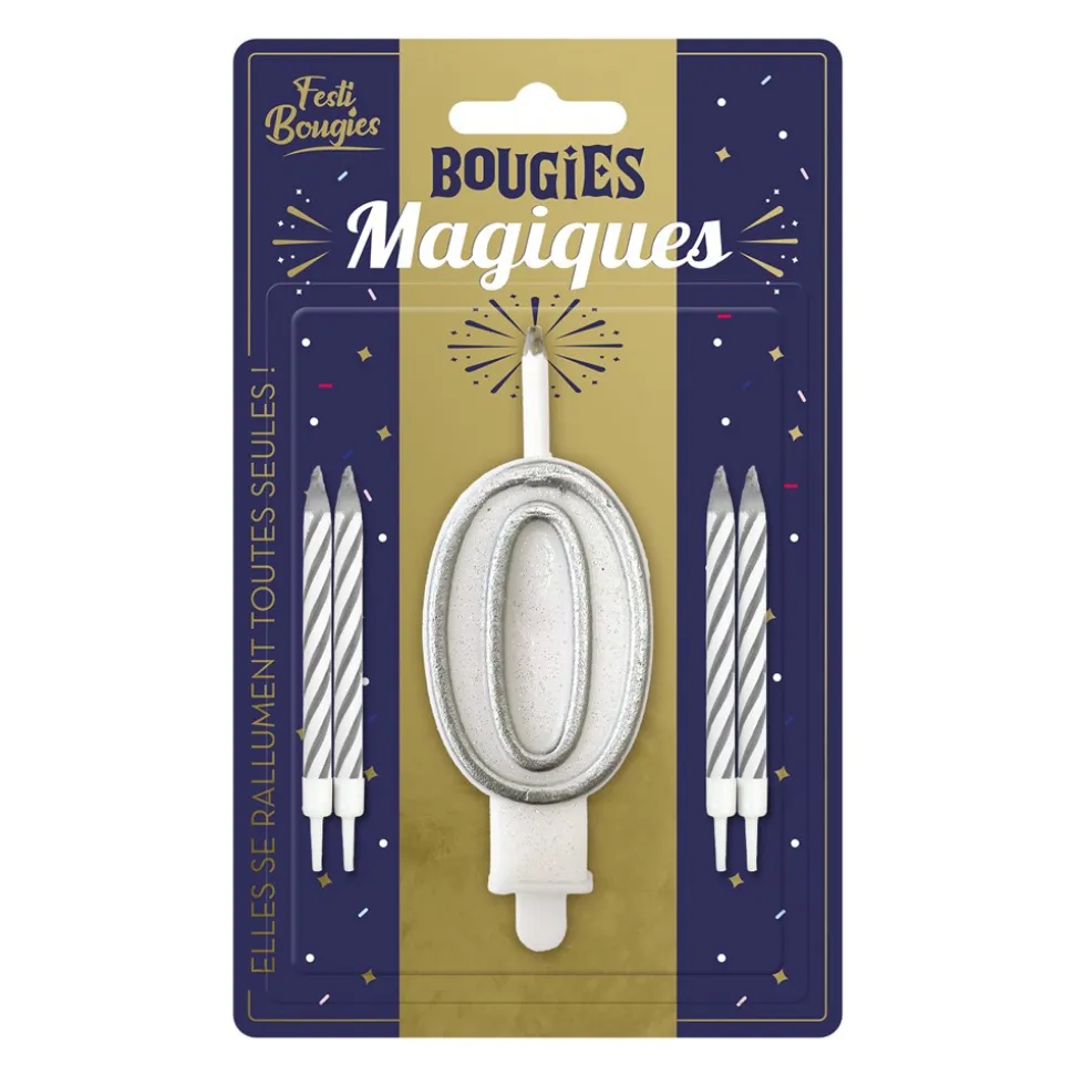 BOUGIES CHIFFRE 0 MÈCHE MAGIQUE 11CM BLANC