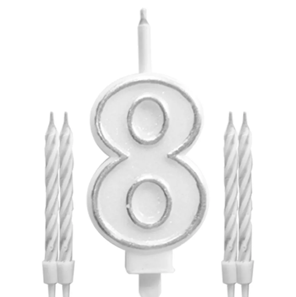 BOUGIES CHIFFRE 8 MÈCHE MAGIQUE 11CM BLANC