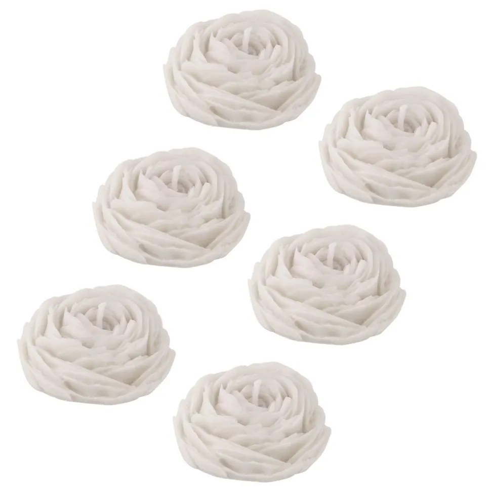 6 BOUGIES CIRE CAMÉLIA 5.8X2.4CM BLANC