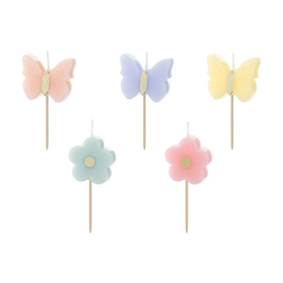 5 BOUGIES CIRE PAPILLONS FLEUR 3.5CM COLORÉ