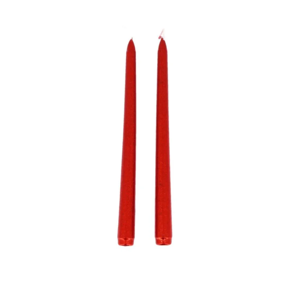 2 BOUGIES FLAMBEAU CONIQUES 25CM 4H PAILLETÉ ROUGE