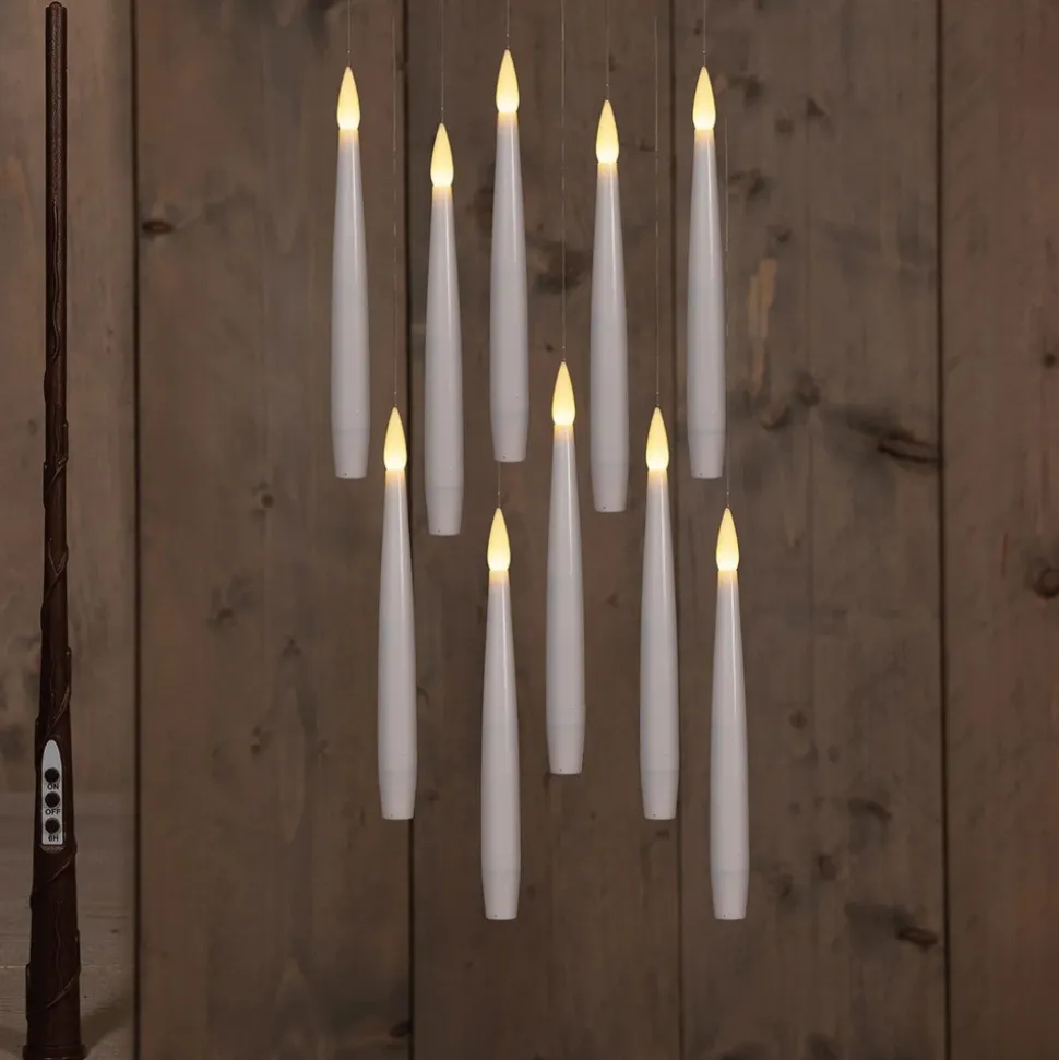10 BOUGIES LED 15CM BLANC AVEC BAGUETTE MAGIQUE
