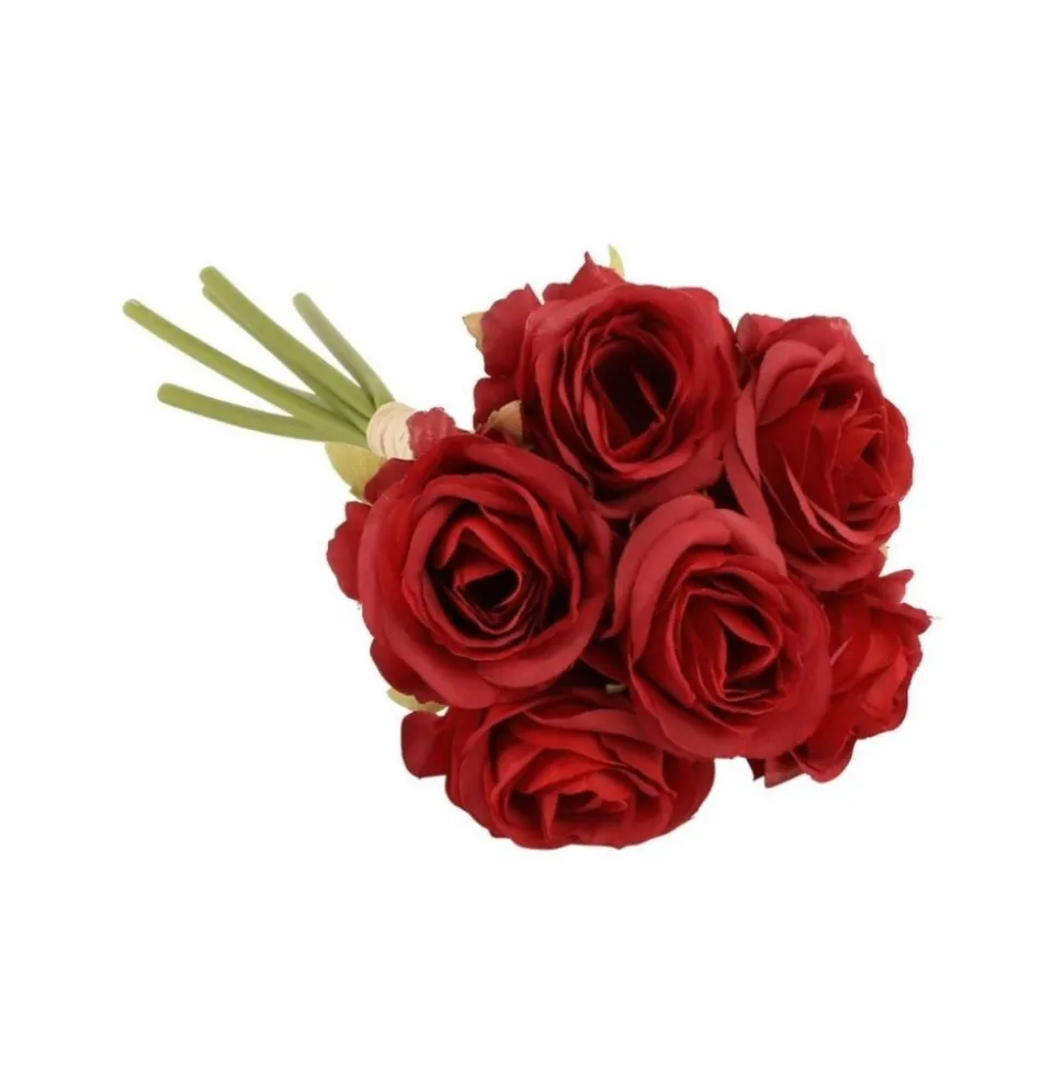 BOUQUET 6 FLEURS ROSE ARTIFICIELLE 23CM ROUGE