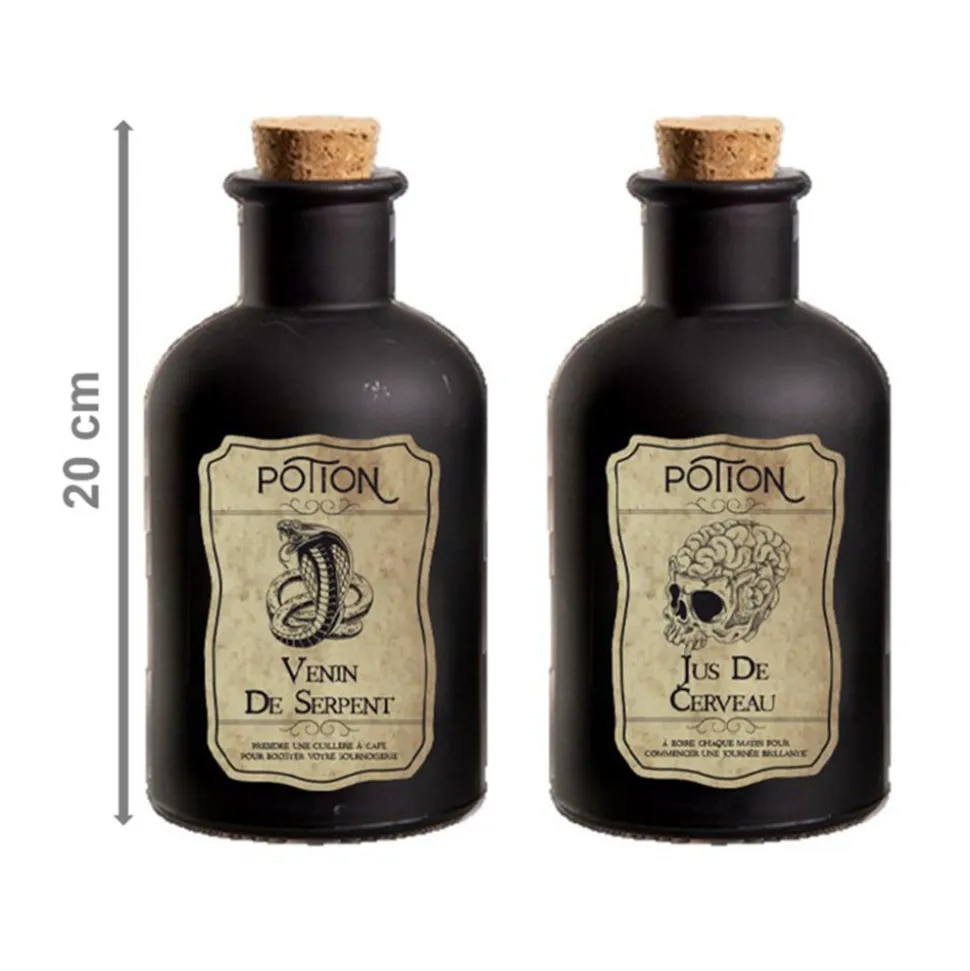 BOUTEILLE FIOLE VERRE POTION SORCIÈRE 20X9CM NOIR