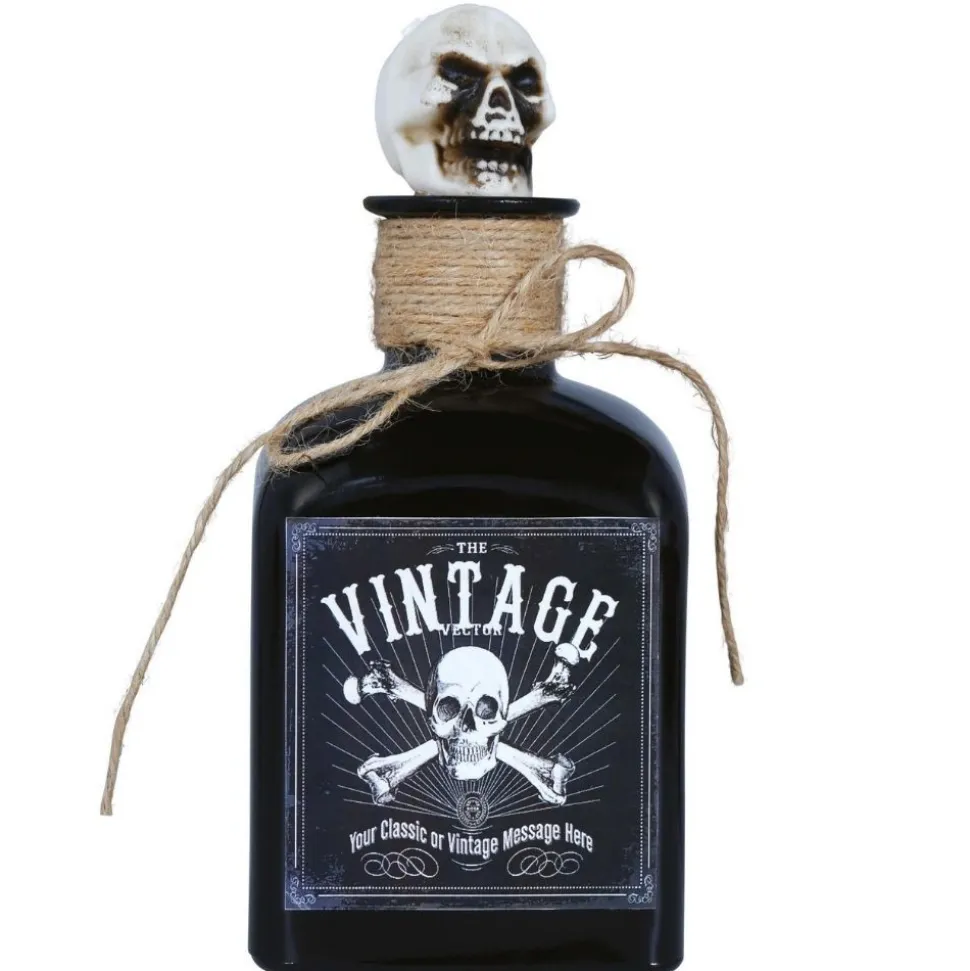 BOUTEILLE VERRE BOUCHON CRÂNE DÉCO 9X20CM NOIR
