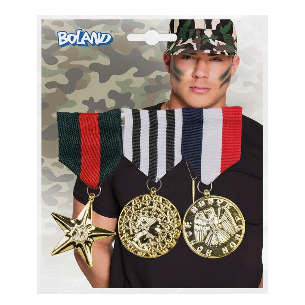 BROCHE MILITAIRE 3 MÉDAILLES D'HONNEUR