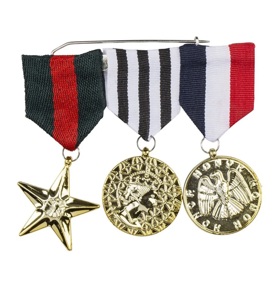 BROCHE MILITAIRE 3 MÉDAILLES D'HONNEUR